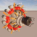 Radial Aircraft Engine With Multiple Red Gray Cylinders And Mechanical Parts 3d model