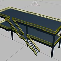 Industrial Steel Platform Structure With Double Deck Yellow Railings Staircase And Blue Columns