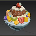 Fruit Ice Cream Bowl Topped With Fresh Strawberry Kiwi Mango And Chocolate Sauce