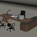Modern Wooden Office Desk With Office Chair Desk Lamp Computer And Files