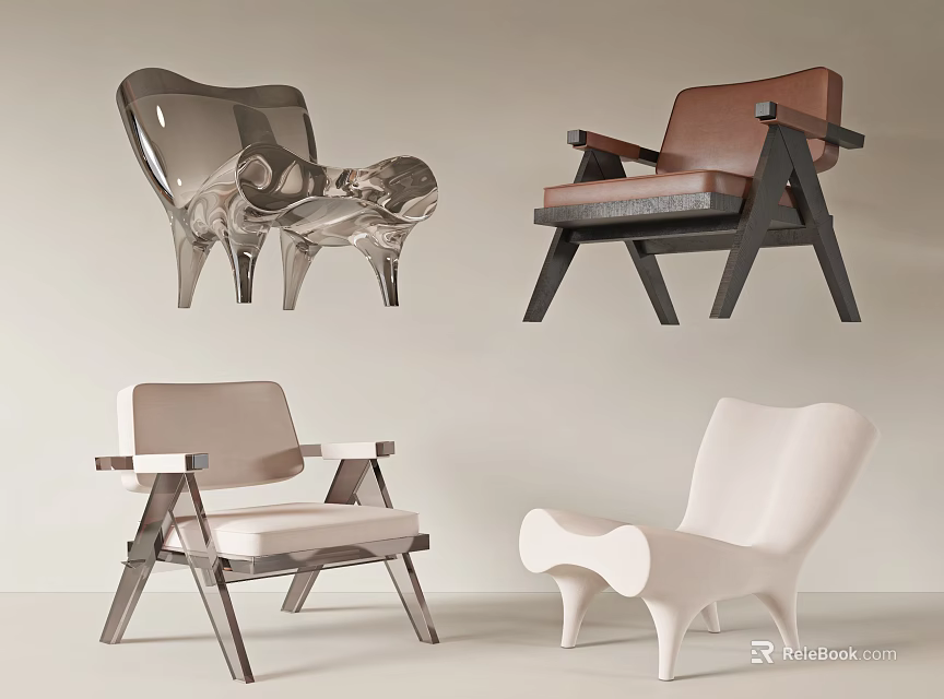 Modern Accent Chairs With Diverse Designs And Neutral Colors For Home Decor 3d model 