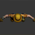 Game Movie Character In Blue Overalls With Sunflower Pattern Yellow Hat Brown Gloves And Boots