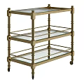 Three Tier Brass Frame Glass Shelves Rolling Storage Shelf Cart with Wheels
