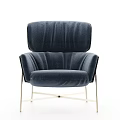 Modern Navy Blue Velvet Accent Chair With Curved Backrest And Metal Frame Legs