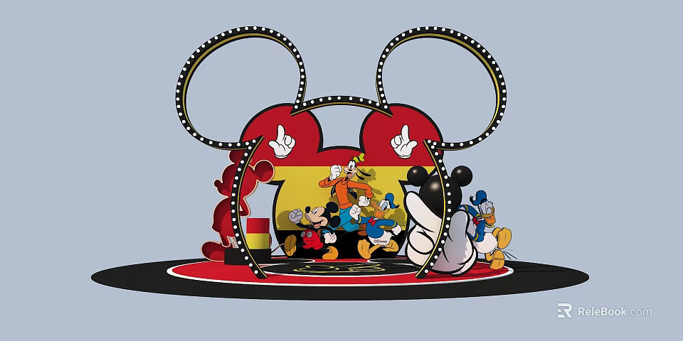 Vibrant Mickey Ears Frame With Disney Characters And German Flag Elements In Gathered Scene 3d model 