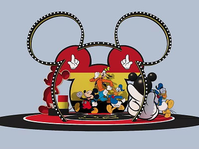 Vibrant Mickey Ears Frame With Disney Characters And German Flag Elements In Gathered Scene 3d model