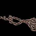 Heavy Duty Industrial Iron Chains Piled On Ground With Hanging Link