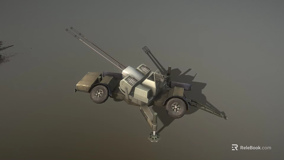 Military Wheeled Trailer Mounted Artillery Gun With Support Structure And Metal Construction 3d model 
