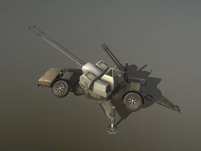 Military Wheeled Trailer Mounted Artillery Gun With Support Structure And Metal Construction 3d model