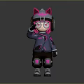 Cyberpunk Themed Character With Cat Ear Helmet And Pink Accents In Futuristic Tech Outfit