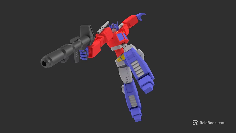 Game And Movie Character Red Blue Gray Robot Flying With Large Gun Action Figure 3d model 