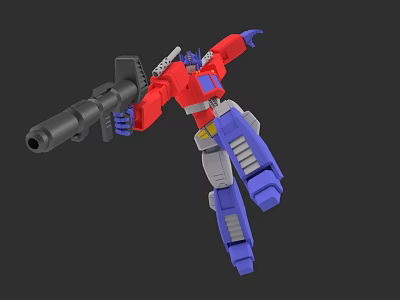 Game And Movie Character Red Blue Gray Robot Flying With Large Gun Action Figure 3d model