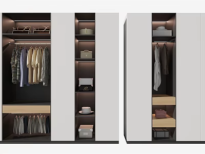 Modern Wardrobe Interior Design With Hanging Clothes Folded Storage And Organized Compartments 3d model
