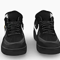 Black Low Top Sneakers With White Nike Swoosh Black Laces Black Sole And Orange Accents