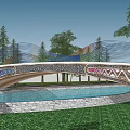 Colorful Wavy Landscape Bridge With Decorative Patterns Trees And Water View