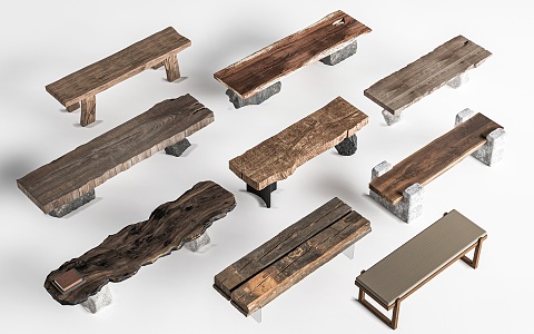 New Chinese Bench Outdoor Bench Old Board Zen Bench 3d model