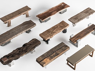 New Chinese Bench Outdoor Bench Old Board Zen Bench 3d model