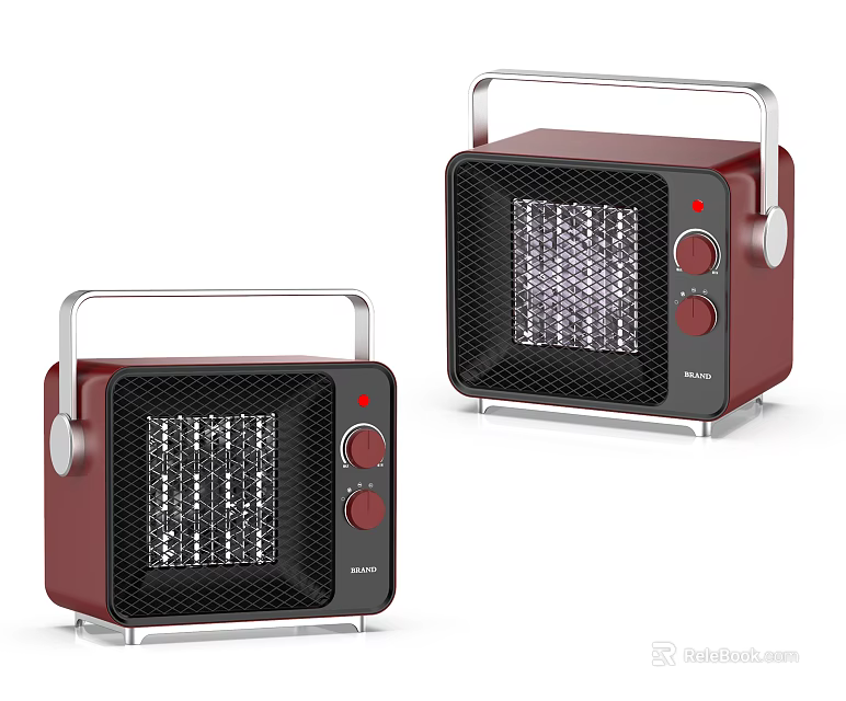 Public Facility Red Electric Heaters With Metal Handles And Mesh Grilles 3d model 