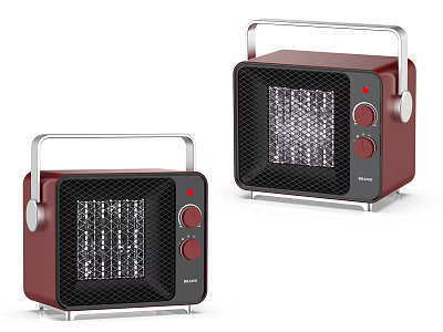 Public Facility Red Electric Heaters With Metal Handles And Mesh Grilles 3d model