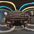 Modern Arcade Playground Interior With Neon Lights Colorful Lighting And Gaming Machines