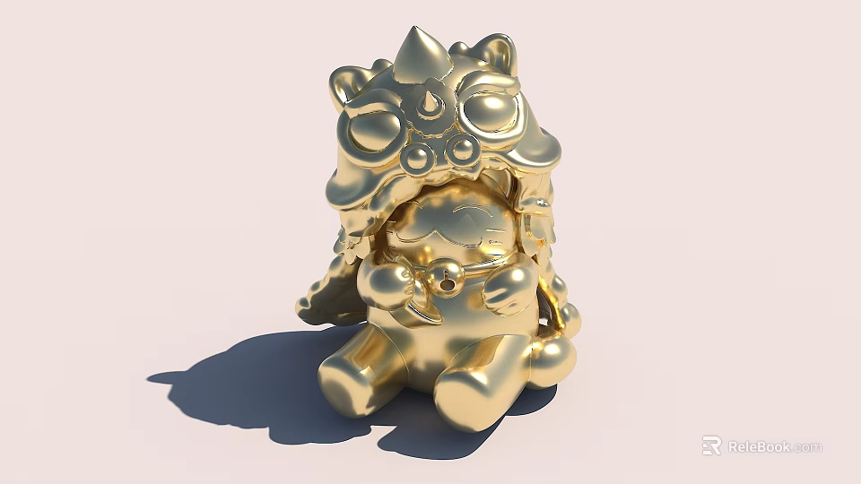 Golden Lion Head Doll With Shiny Traditional Ornamental Design Details 3d model 