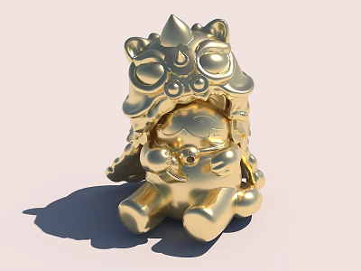 Golden Lion Head Doll With Shiny Traditional Ornamental Design Details 3d model