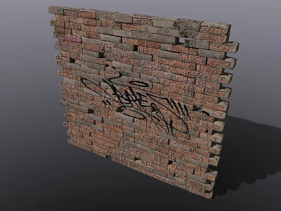Brick Shaped Floor Tiles With Brown Pink Colors And Black Graffiti Design 3d model