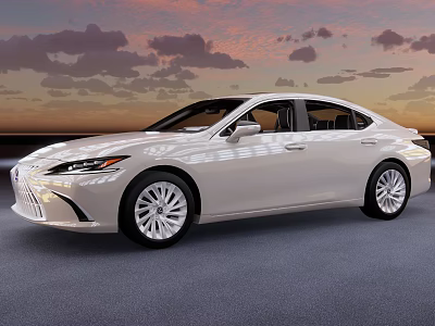 Sleek White Sedan With Modern Design And Alloy Wheels Against Sunset Sky 3d model