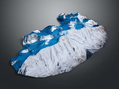 3D Garden Landscape Model With Mountainous Terrain Blue Water Bodies And Snowy Slopes 3d model