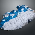 3D Garden Landscape Model With Mountainous Terrain Blue Water Bodies And Snowy Slopes