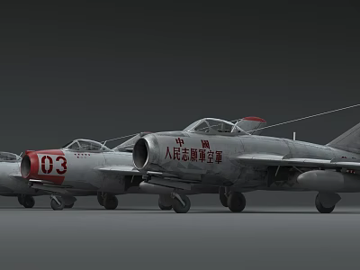 Two Vintage Fighter Jets From People's Volunteer Air Force Marked 03 3d model