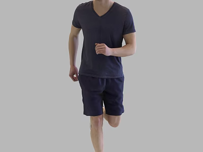 The Man Running in Dark Gray V-neck T-shirt and Navy Blue Shorts 3d model