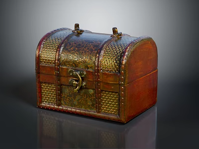 Vintage Decorative Chest With Gold Accents And Ornate Lock Design 3d model