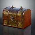 Vintage Decorative Chest With Gold Accents And Ornate Lock Design