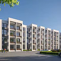 Modern Multi Story School Building With Glass Windows Balconies Green Trees And Parking Area