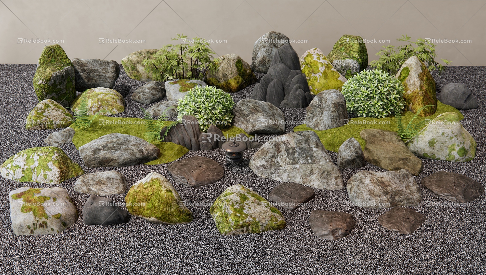 Japanese-style courtyard landscape stone rockery micro-terrain landscape landscaping Tingbu 3d model