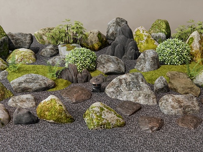 Japanese-style courtyard landscape stone rockery micro-terrain landscape landscaping Tingbu 3d model