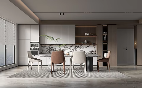 Modern Restaurant Dining Table and Chair Combination 3d model