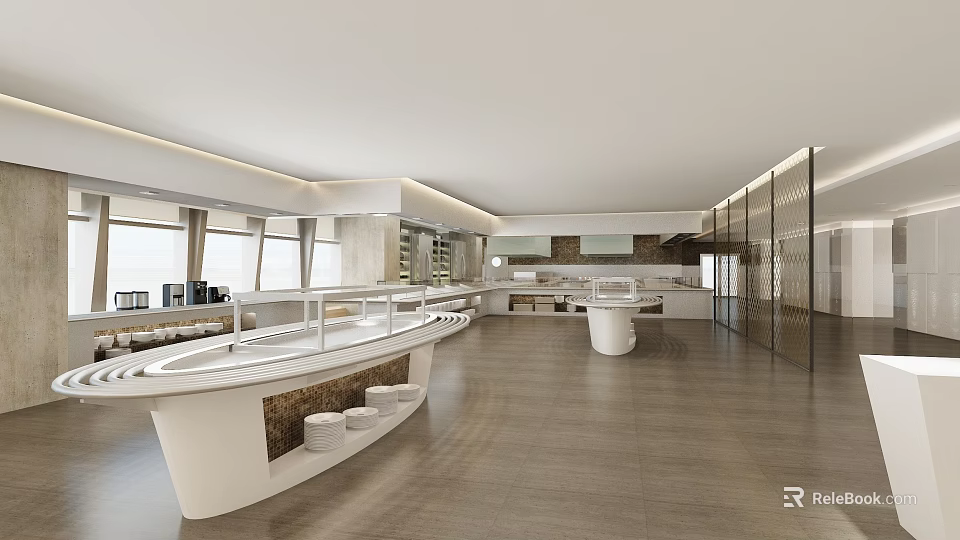 Modern Restaurant Interior Design With Open Layout Bar Counter And Ambient Lighting 3d model