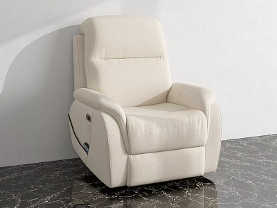 Comfortable Cream Colored Recliner Sofa Against White Wall On Marble Floor 3d model