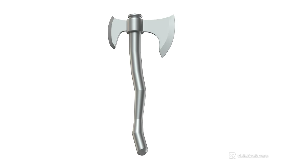 Steel Battle Axe Weapon With Double Edged Blade And Curved Metal Handle 3d model 