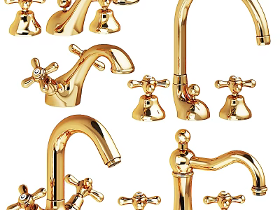 Golden Faucets With Various Classic Designs And Decorative Handles For Home Use 3d model