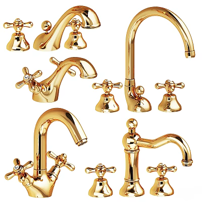 Golden Faucets With Various Classic Designs And Decorative Handles For Home Use 3d model