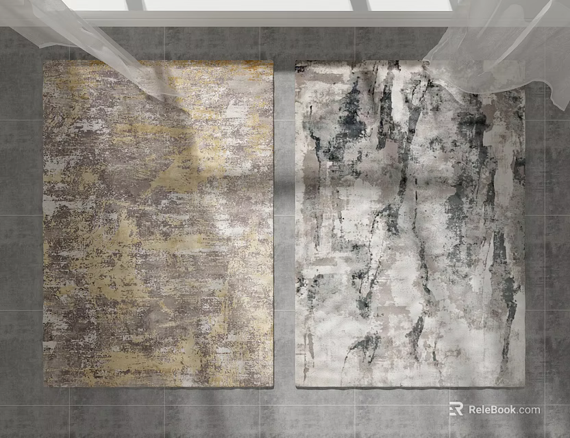 Modern Square Rugs With Abstract Gold Gray And Black White Patterns 3d model