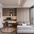 Tatami Bedroom With Wooden Desk Computer Table Lamp And Chair Blinds Rug