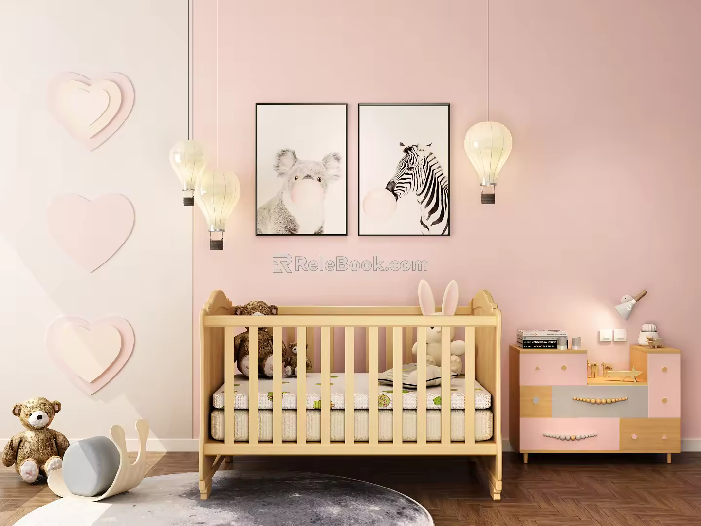Nordic Style Crib Log Children's Cabinet Crib 3d model