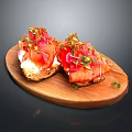 Delicious Smoked Salmon Toast with Cream Cheese Red Onion and Fresh Herbs on Wooden Board