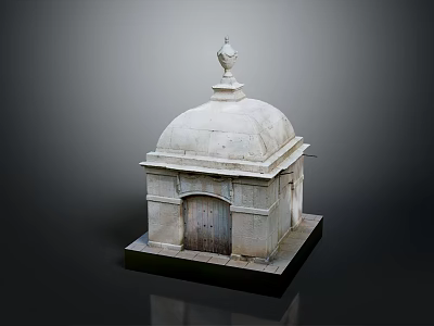 Stone Dome Structure Miniature Model with Classical Architecture Design Wooden Door and Decorative Spire 3d model