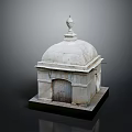 Stone Dome Structure Miniature Model with Classical Architecture Design Wooden Door and Decorative Spire