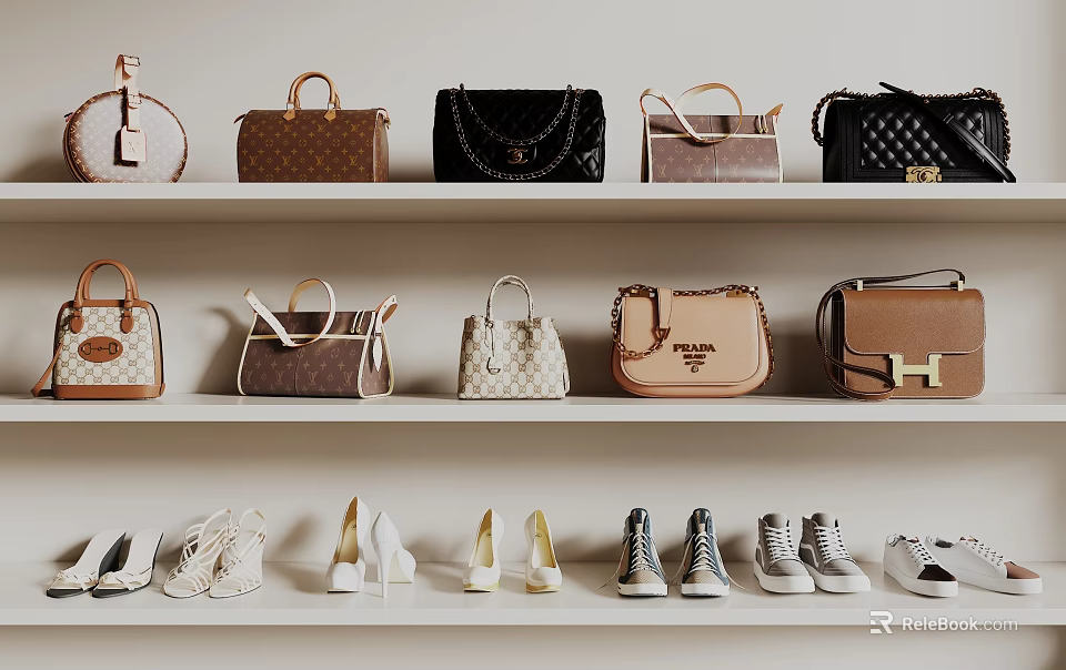 Stylish Handbags On Shelf Display With Various Designs And Fashionable Styles 3d model 
